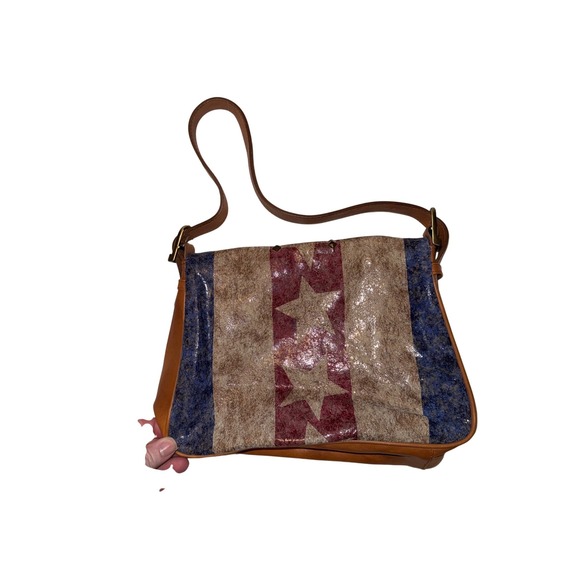 Isabella Fiore Americana Studded Star Leather Shoulder Bag y2k Red Blue Metallic - Picture 2 of 3